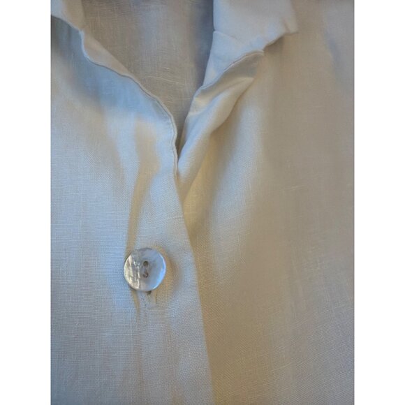 Garnet Hill White Linen Button-Front Shirt Size 14 Long Sleeve Blouse Relaxed - Picture 3 of 4